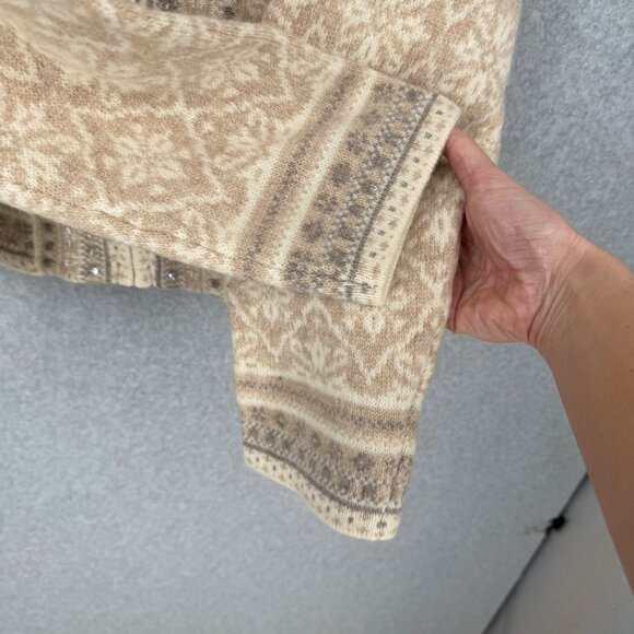 Coldwater Creek Snowflake Full Zip Cardigan Sweater Size XL Tan Wool Knit NEW - Picture 3 of 13